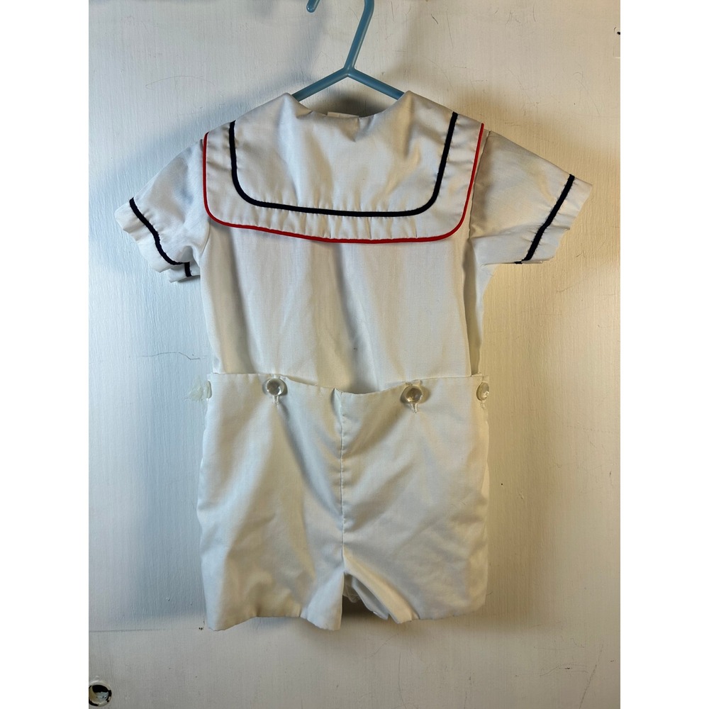 Bryan Sailor Romper 18M White Nautical Red Bow Vintage Made in USA Toddler Boy - Picture 4 of 4